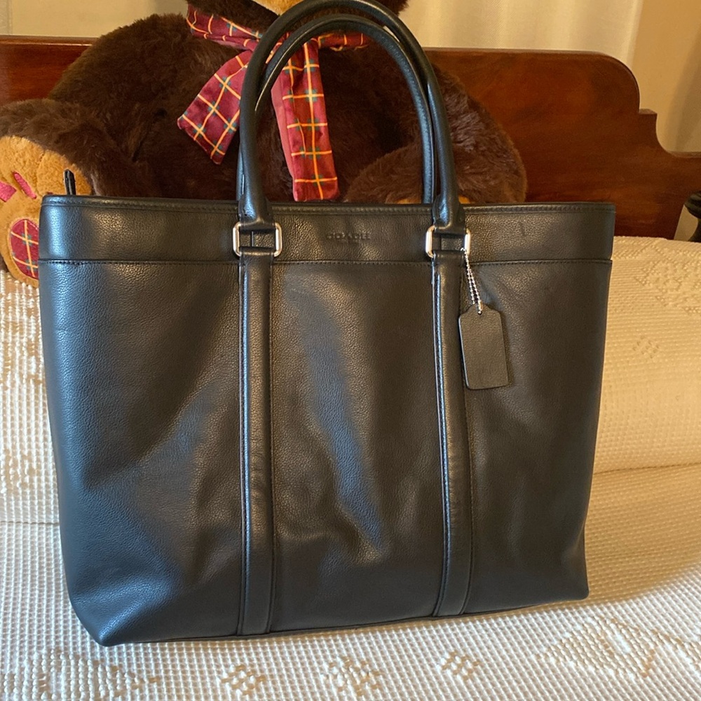 COACH Black Leather Briefcase w/Gift